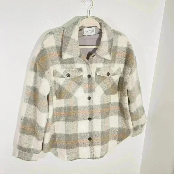NEW Saylor Layton Jacket Shacket Oversized Fleece Tartan Plaid Large - Picture 7 of 9